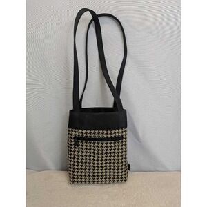 Relativity Houndstooth Small Tote Bag Purse Black‎ Tan Zipper Pocket